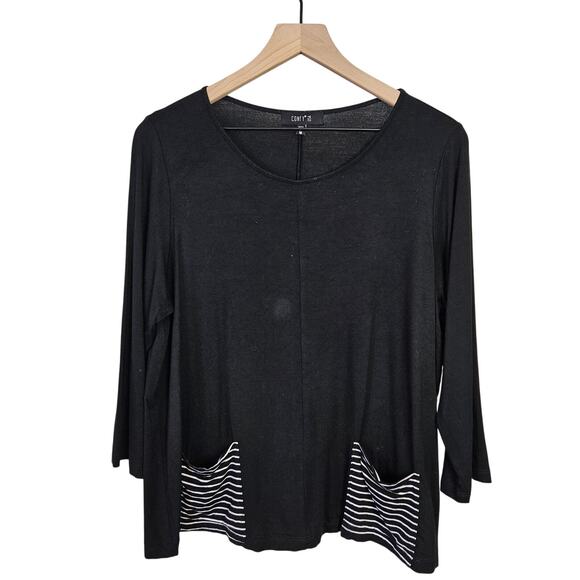 Comfy USA Jersey Knit Tee Stripe Pockets Long Sleeve M‎ Black - Picture 1 of 6